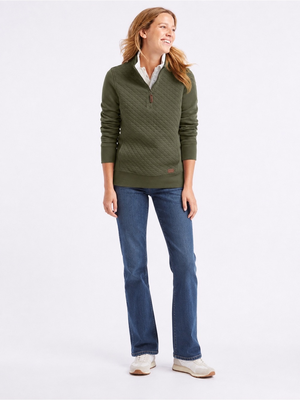 L.L. Bean Women's Quilted Quarter Zip Pullover Popover Sweater Jacket